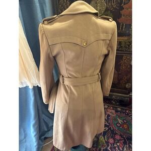 Vintage Camel Wool Blend Belted Coat | 40" Long Structured 1970s Style |Small 2